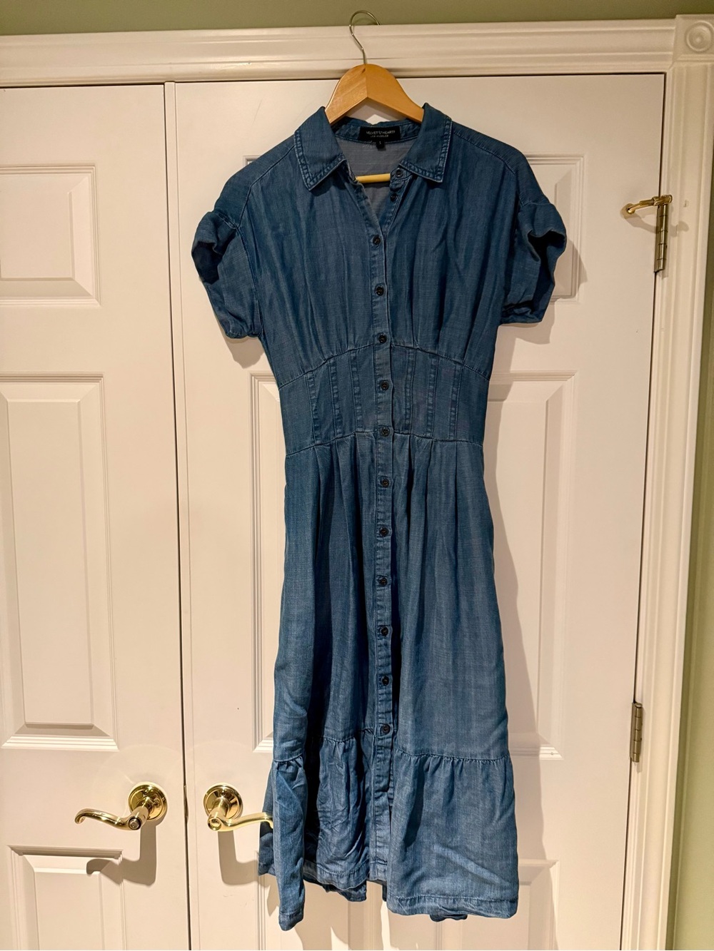 Velvet Heart Blue Denim Button-Front Maxi Dress